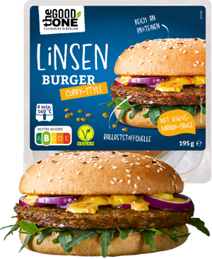 Packshot: Linsen Burger Curry Style von Abbelen